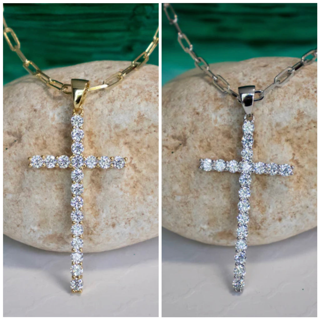 Cross CZ Pendant Necklace - Gold or Silver