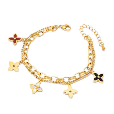 18k Gold Plated Stainless Steel Dangling Clovers Bracelet