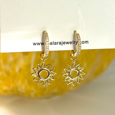 925 Sterling Silver Sun CZ Huggie Hoops Earrings - Gold or Silver