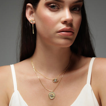 Multicolor Evil Eye Coin Pendant Necklace - Gold