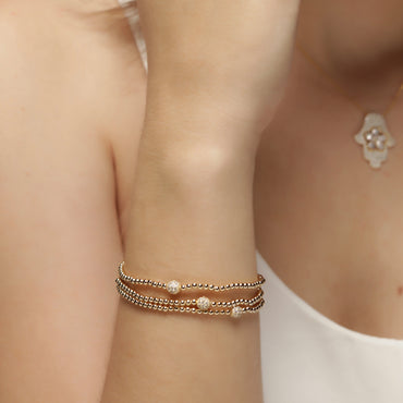 Stretch Beaded Bracelet with CZ Station - Gold or Silver