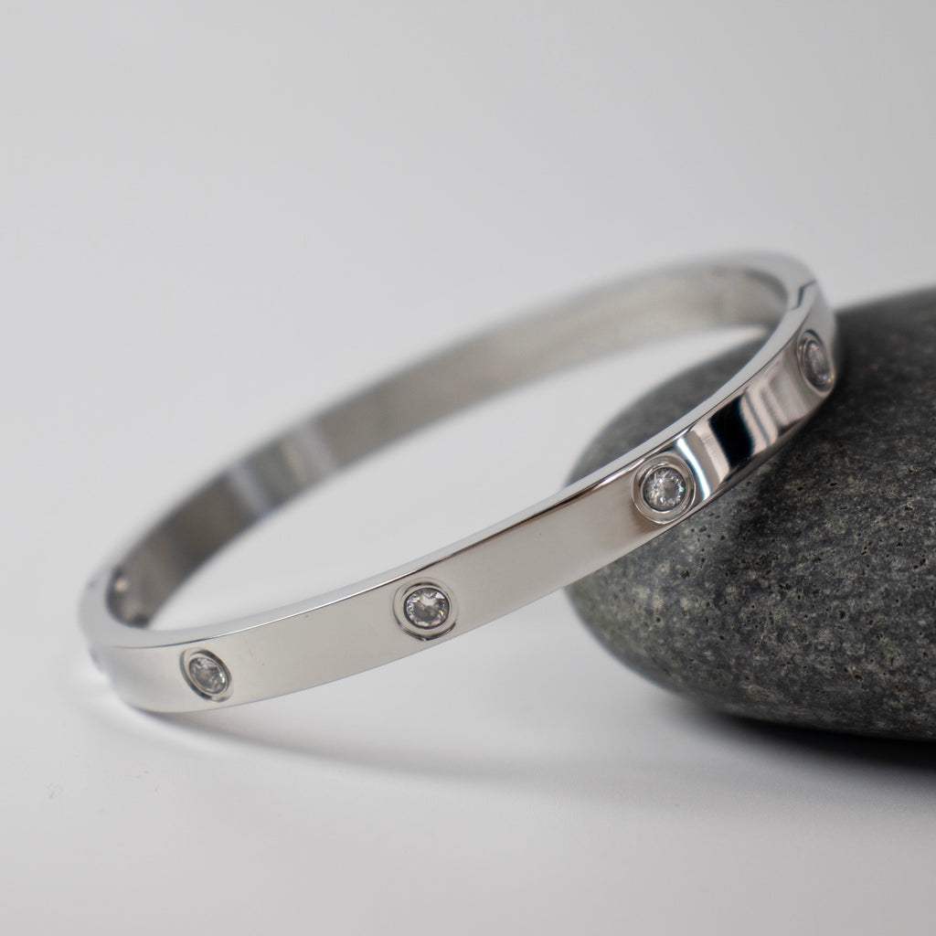 4 mm Stone CZ Bangle Bracelet - Rose Gold, Gold and Silver