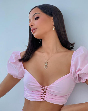 CZ Moon and Star Chain Drop Earring - Silver