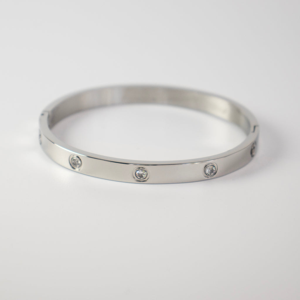 4 mm Stone CZ Bangle Bracelet - Rose Gold, Gold and Silver