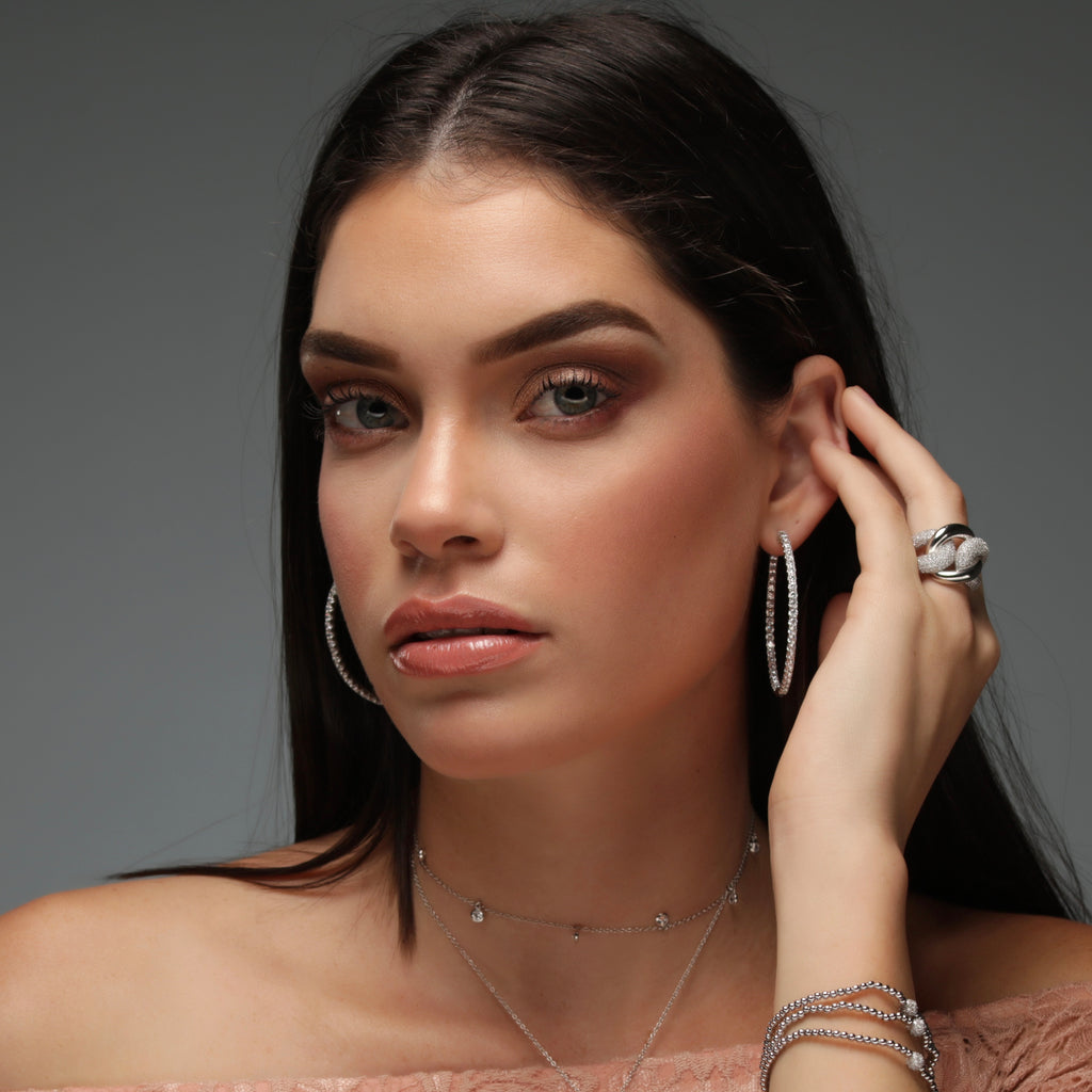 45mm Inside/Outside CZ Hoops Earring - Gold or Silver