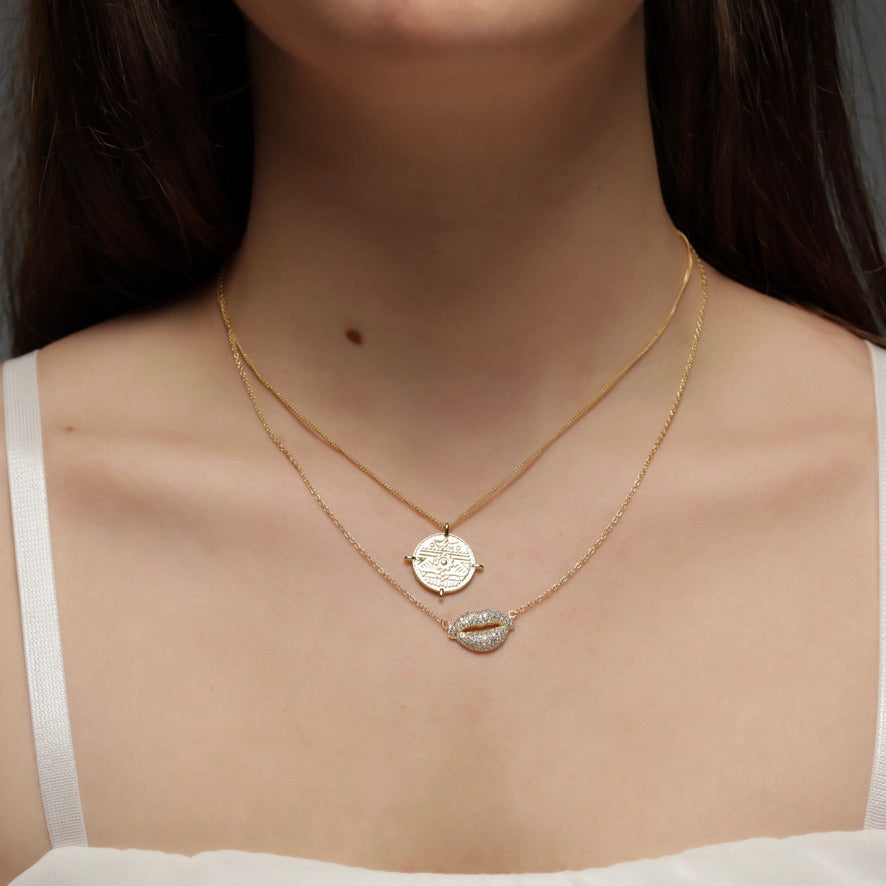 Pave Lips Pendant Necklace - Gold or Silver