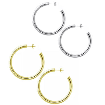 Stainless Steel Hoop Earrings 60 mm - Silver or Gold