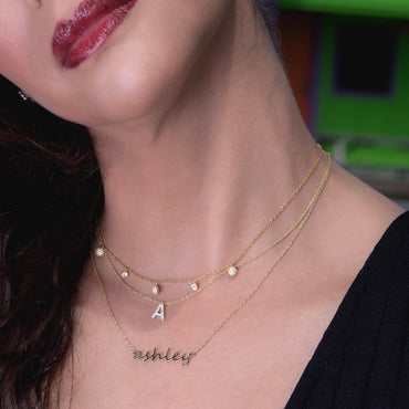 CZ Bezel/Balls Dangling Choker - Gold