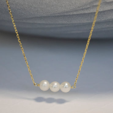 Three Small Freshwater Pearl Necklace - Gold or Silver