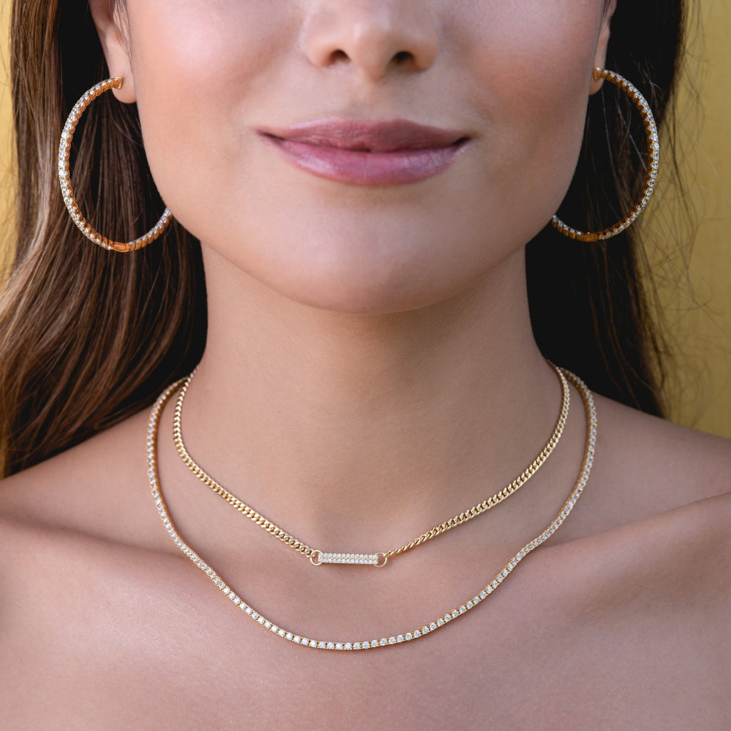 45mm Inside/Outside CZ Hoops Earring - Gold or Silver