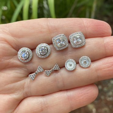 Small CZ Bow Stud Earrings - Silver