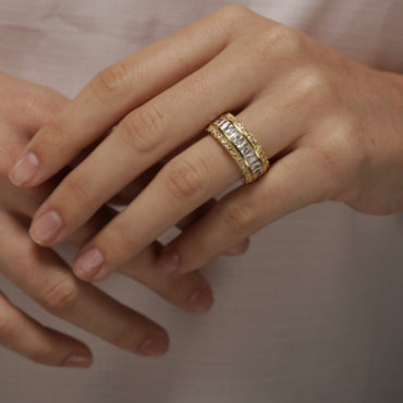 Wide CZ Band Ring - Gold