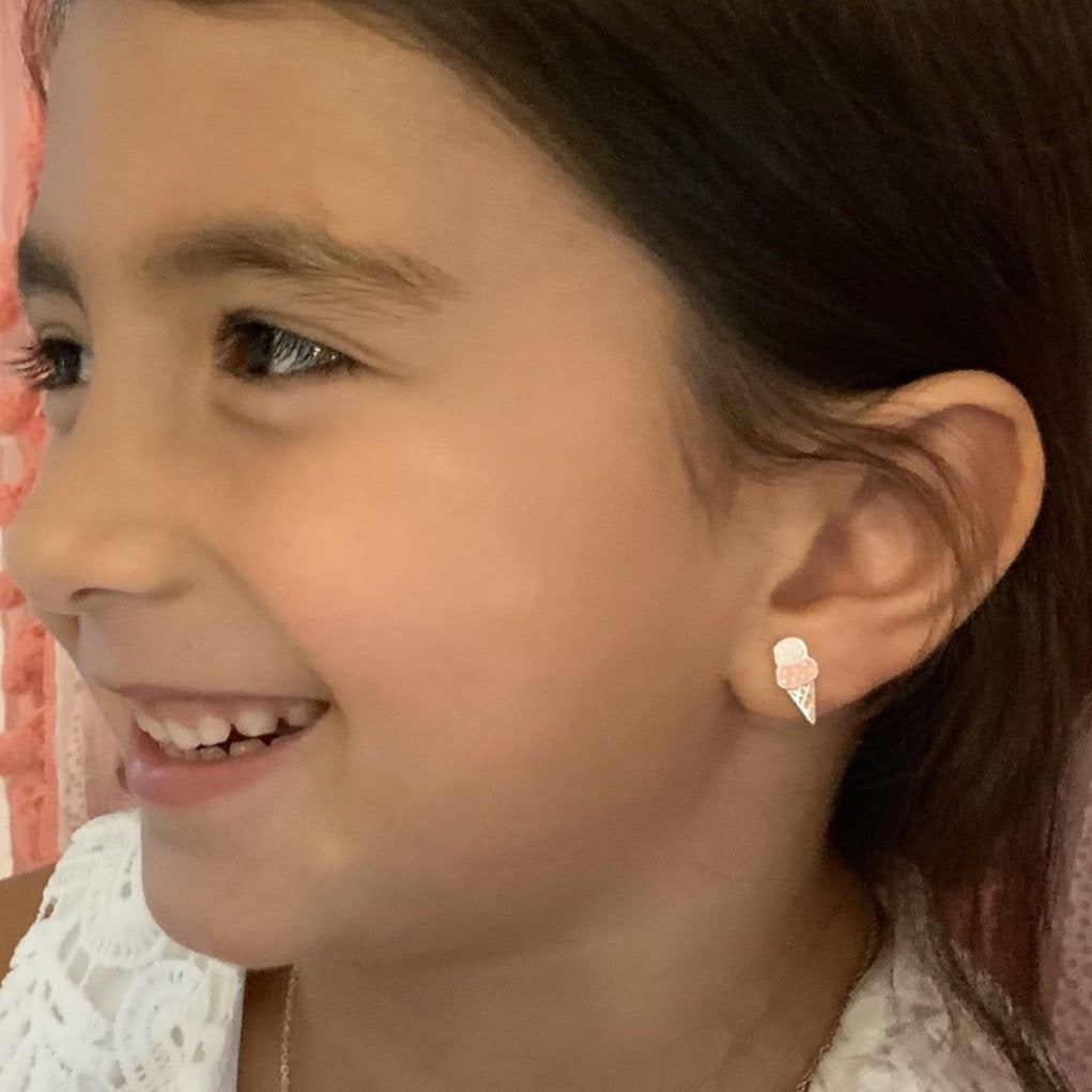 Ice Cream Cone Enameled Stud Earrings - Girls and Teens-Earrings-Balara Jewelry
