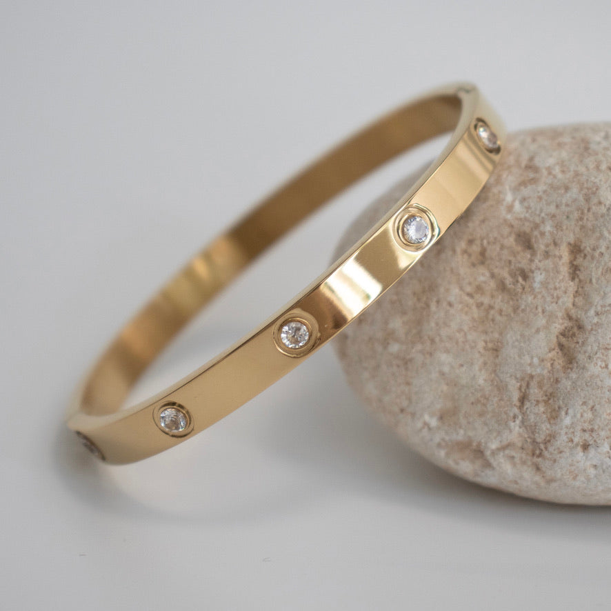4 mm Stone CZ Bangle Bracelet - Rose Gold, Gold and Silver