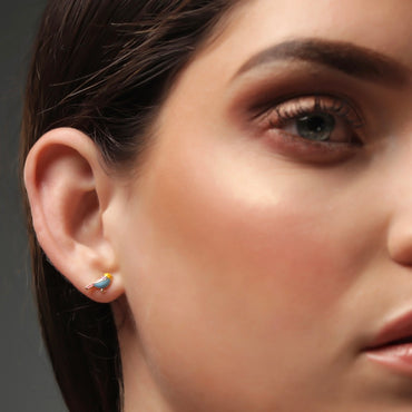 Mini Colorful Bird Stud Earrings -  Gold - Girls & Teens