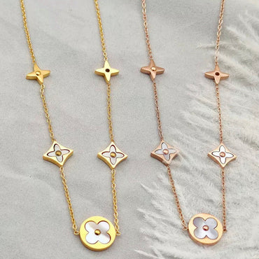 Four Leaf Clover Flower Necklace - Gold and Rose Gold