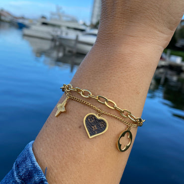 Titanium Steel Four-leaf Flower Heart Bracelet - Gold