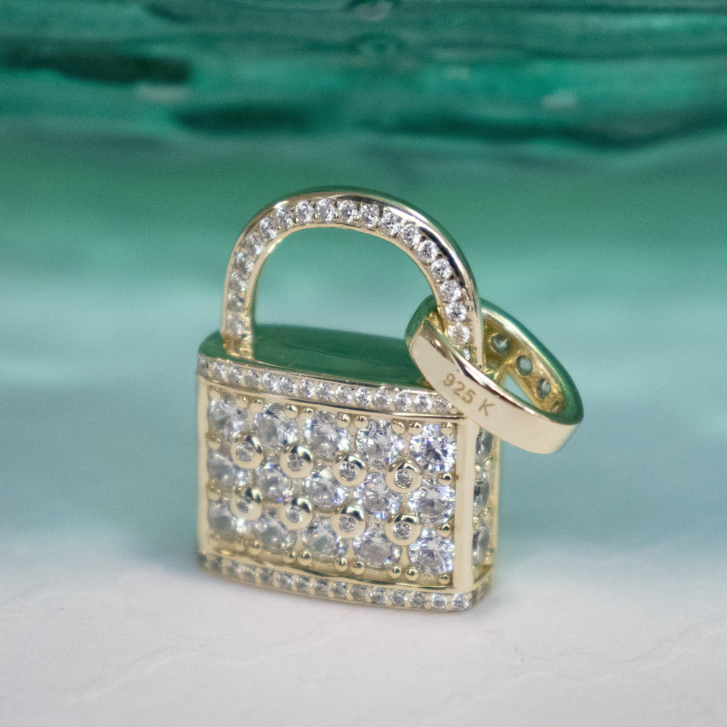 CZ Lock Charm Pendant - Gold or Silver