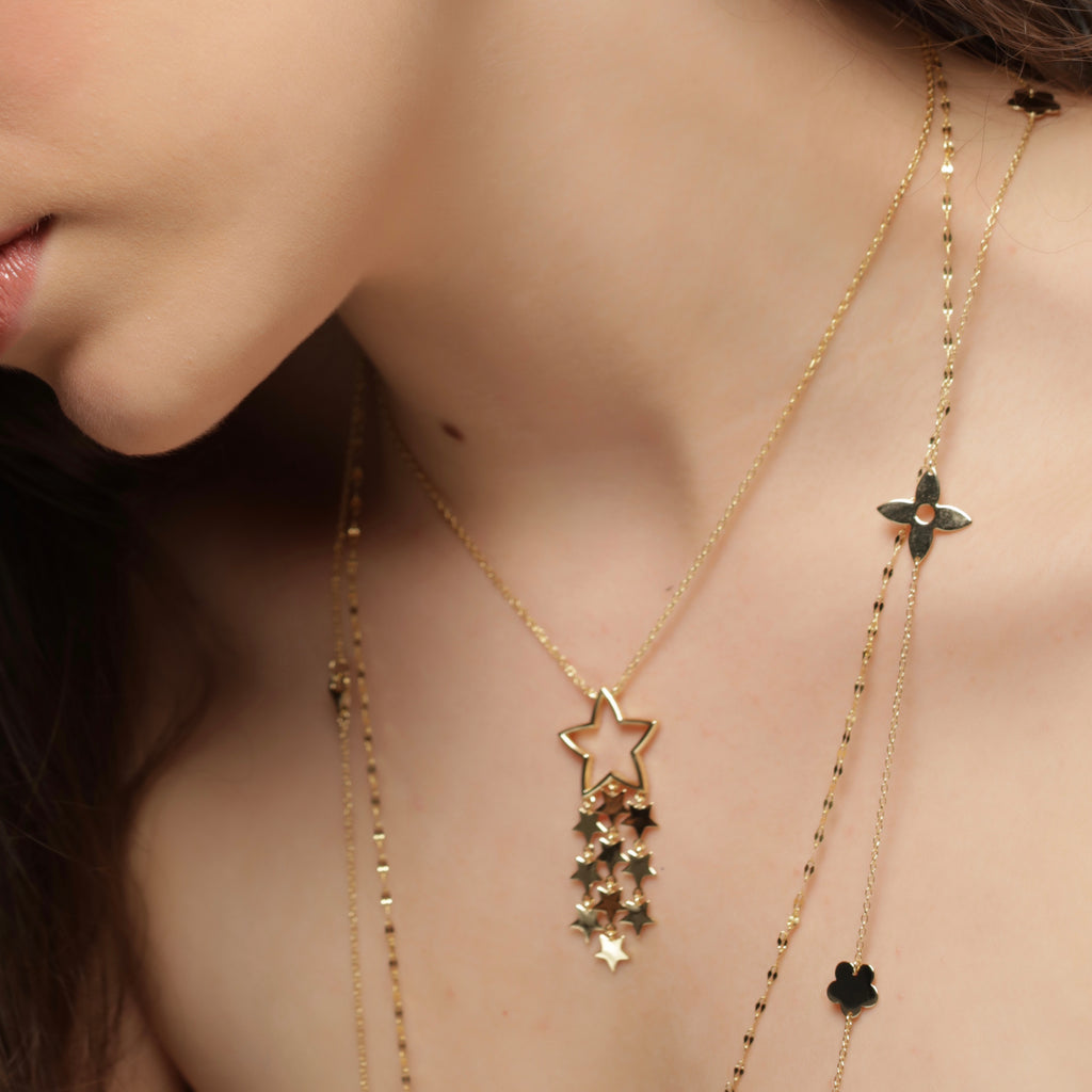 CZ Multi Shooting Star Necklace - Gold