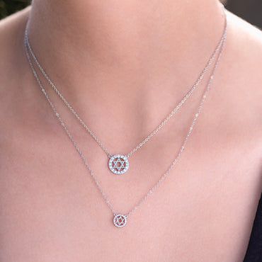 Star of David Halo Necklace - Gold or Silver