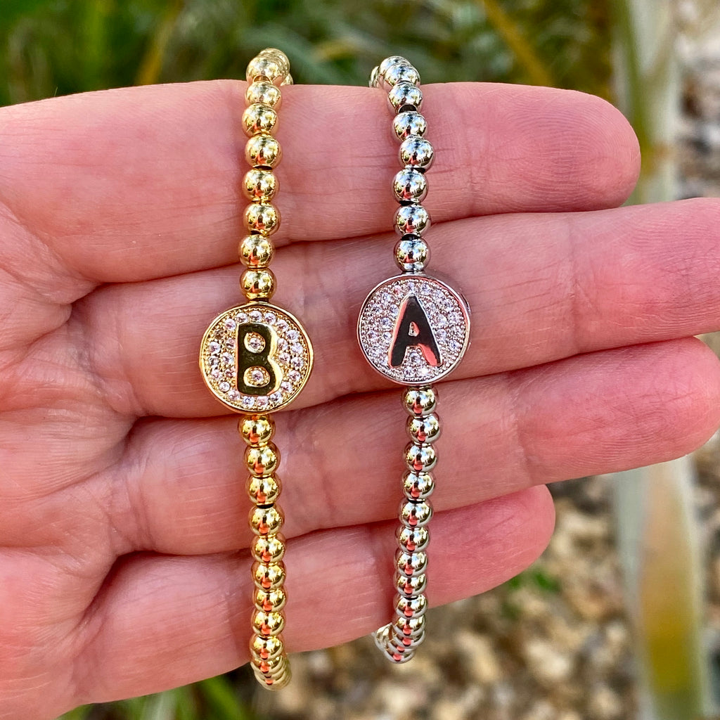 Stretch Beaded Initial Bracelet - Gold or Silver – Balara Jewelry