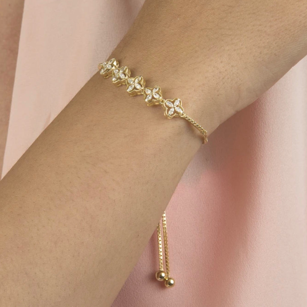 Romantic Flowers Adjustable CZ Bracelet - Gold or Silver