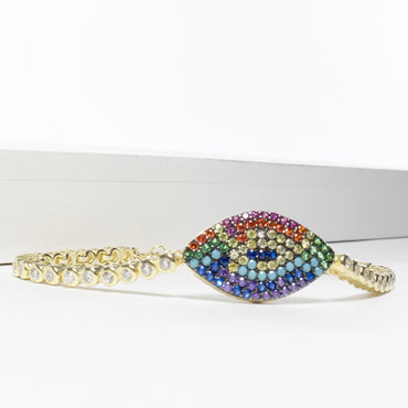 CZ Tennis Bracelet With Multicolor Evil Eye-Bracelets-Balara Jewelry