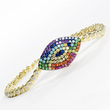 CZ Tennis Bracelet With Multicolor Evil Eye-Bracelets-Balara Jewelry