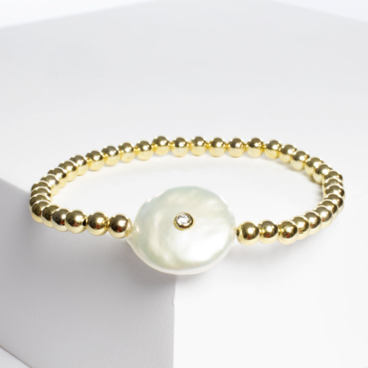 Stretch Beaded Bracelet With Freshwater Pearl-Bracelets-Balara Jewelry