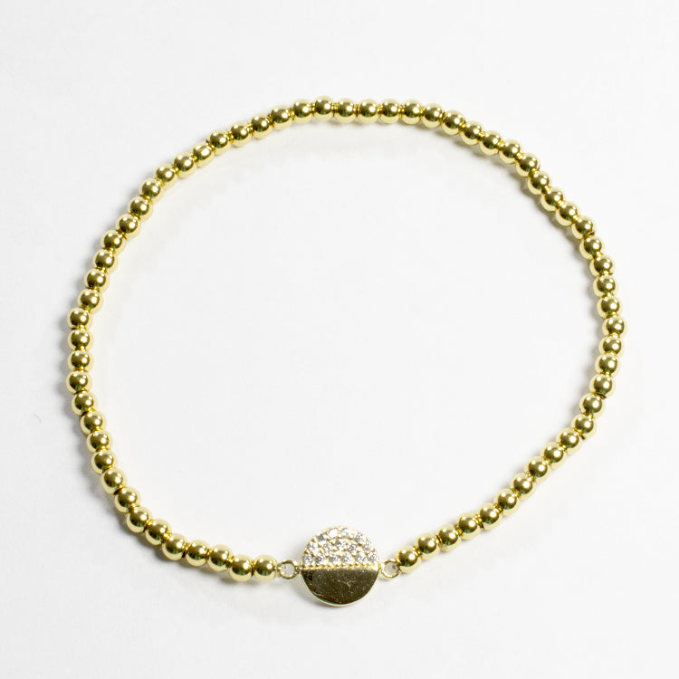 Stretch Beaded Bracelet With Half CZ Pave Disc-Bracelets-Balara Jewelry