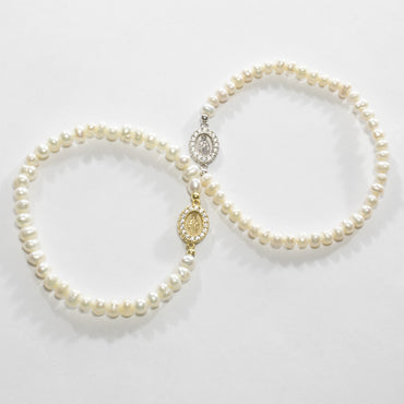 Freshwater Pearl Stretch Bracelet With Religious CZ Charm-Bracelets-Balara Jewelry