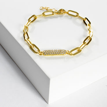 CZ Pave Bar Open Link Bracelet-Bracelets-Balara Jewelry