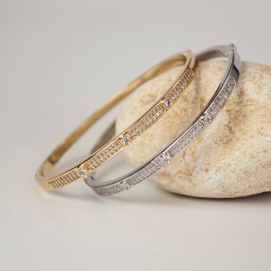 CZ Pave Bangle Bracelet - Gold or Silver