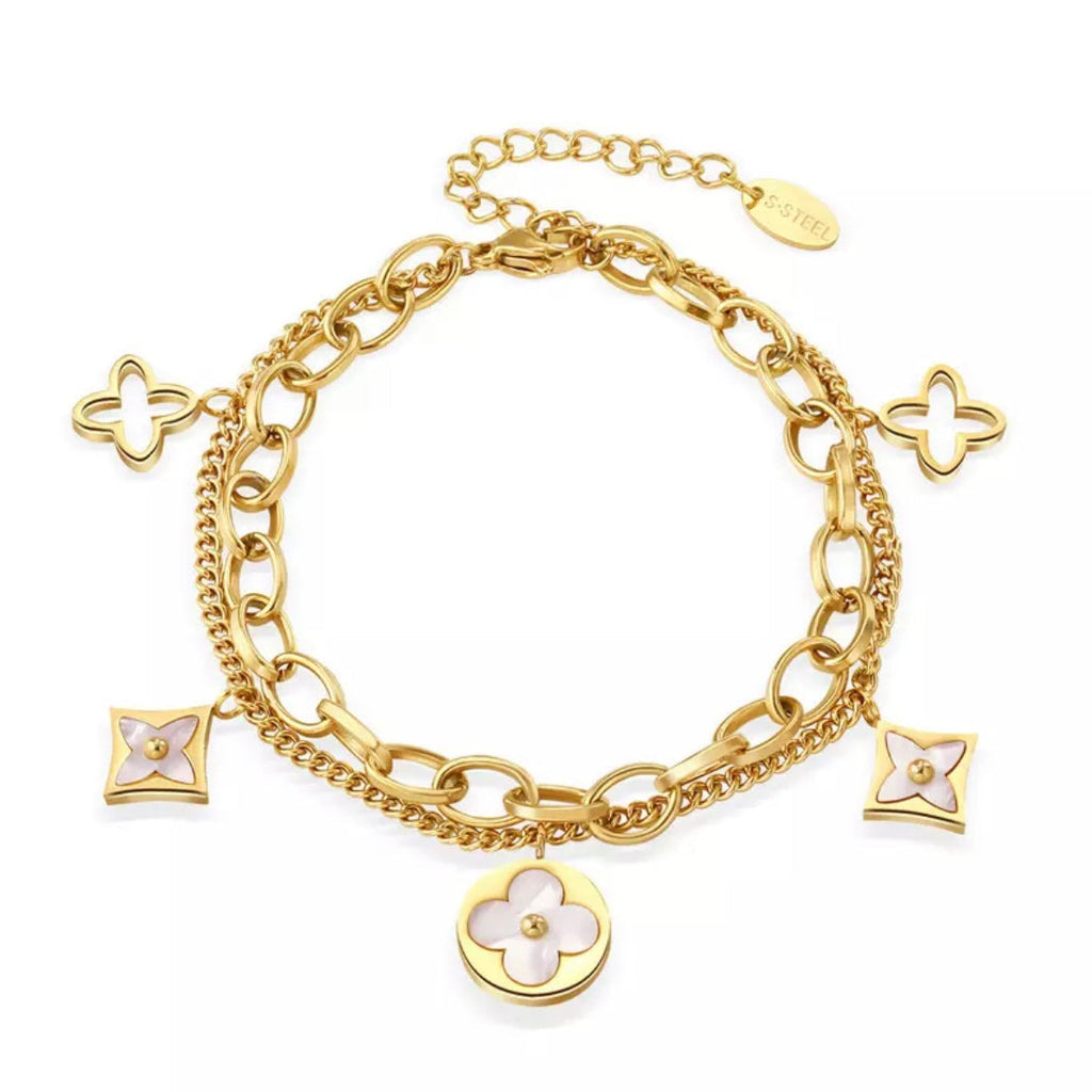 Louis Vuitton, Jewelry, Gold Tone Louis Vuitton Bracelet White And Gold  Charms