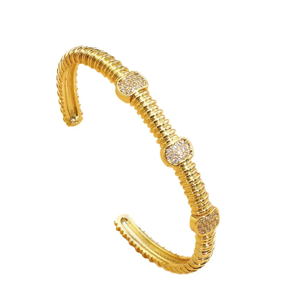 18K Gold Plated Belt Design CZ Bangle Bracelet – Balara Jewelry