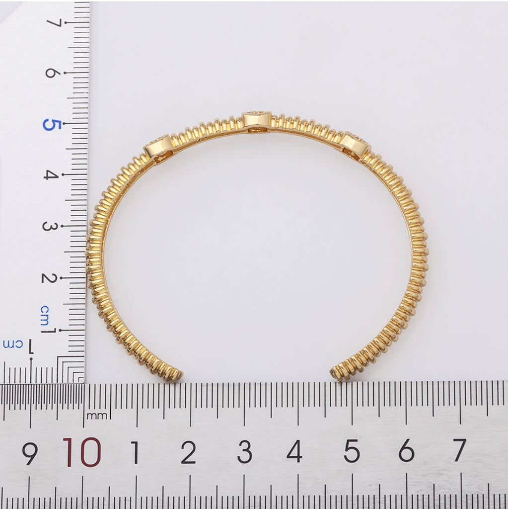 18K Gold Plated CZ Adjustable Cuff Bracelet