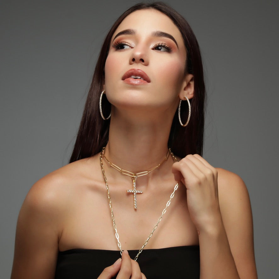 45mm Inside/Outside CZ Hoops Earring - Gold or Silver