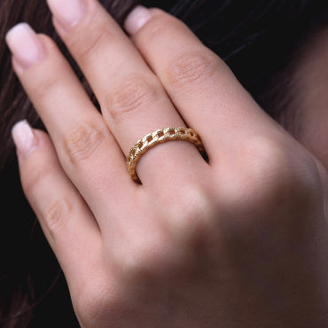 Textured Curb Link Band Ring - Gold, Rose Gold or Silver