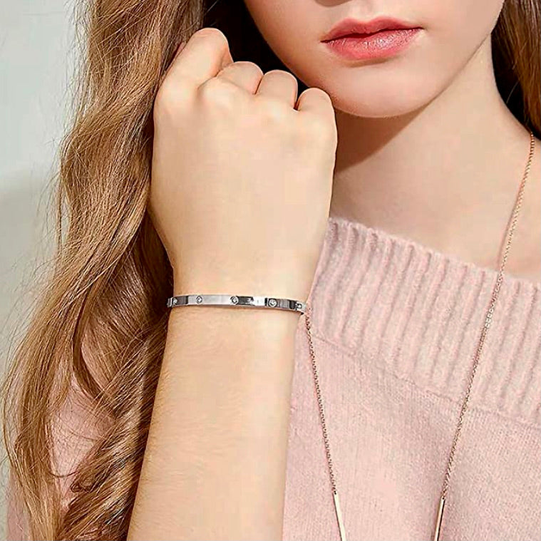 4 mm Stone CZ Bangle Bracelet - Rose Gold, Gold and Silver