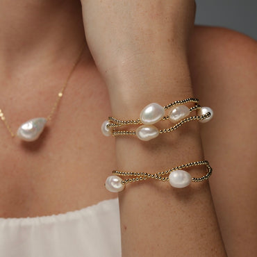 Beaded Adjustable 3 Pearl Bracelet - Gold or Silver