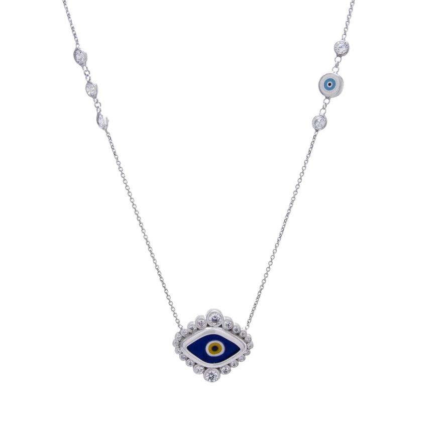 Enamel and CZ Evil Eye Necklace - Gold or Silver