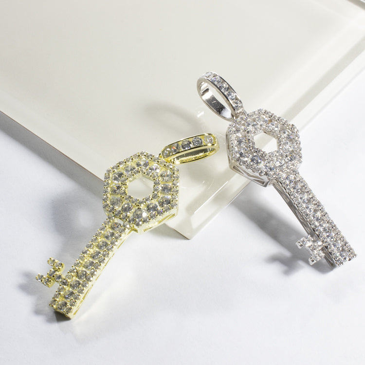 CZ Key Charm Pendant - Gold or Silver-Charms-Balara Jewelry