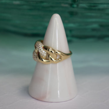 CZ Triple Link Chain Ring - Gold