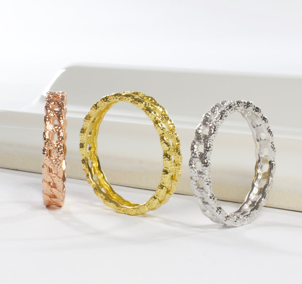 Textured Curb Link Band Ring - Gold, Rose Gold, or Silver-Rings-Balara Jewelry