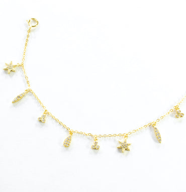 Multi CZ Charms Bracelet - Gold - Girls & Teens