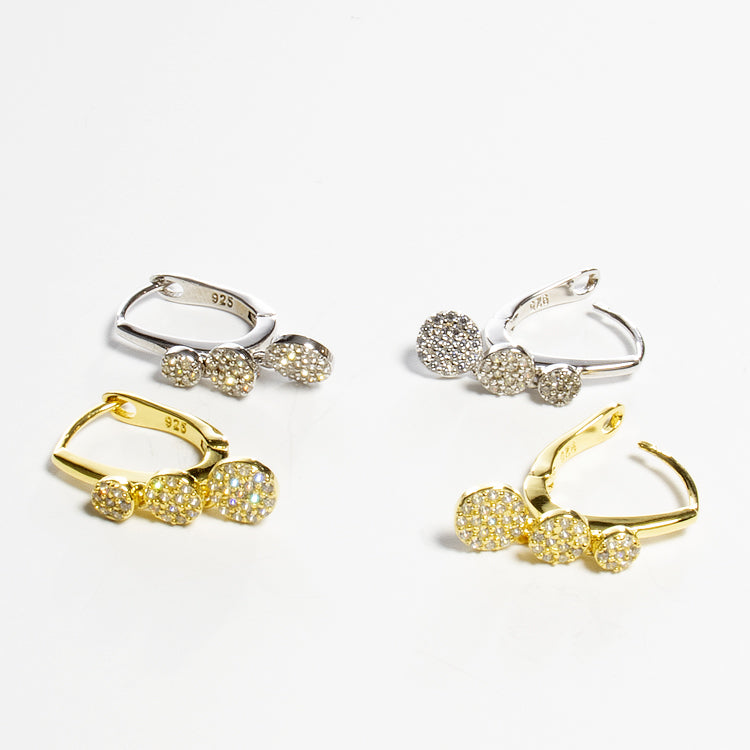 CZ Three Discs Earrings - Gold or Silver-Earrings-Balara Jewelry