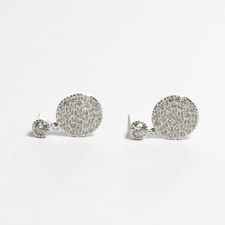 Pave CZ Disc Dangling Earrings - Gold or Silver-Earrings-Balara Jewelry