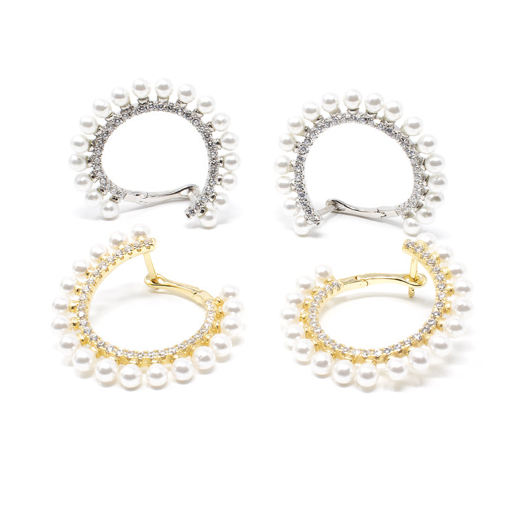 Pearl Swirl Hoop Earrings - Gold or Silver-Earrings-Balara Jewelry