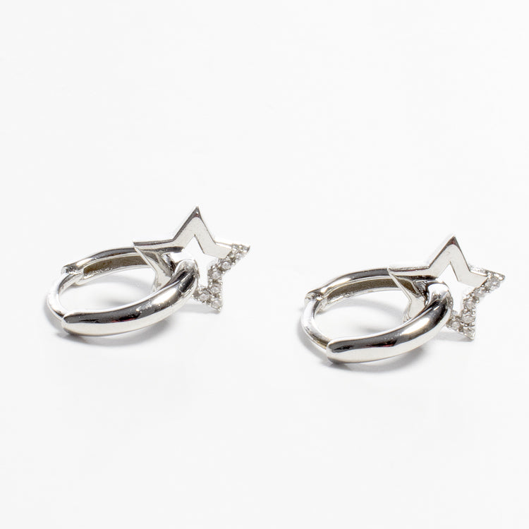 Tiny CZ Star Charm Huggies - Gold or Silver-Earrings-Balara Jewelry