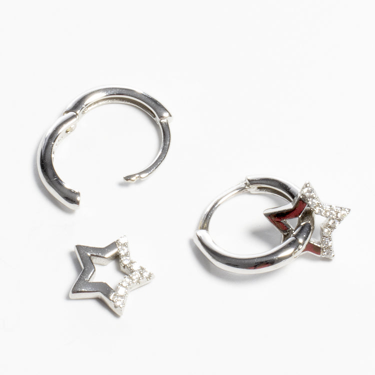 Tiny CZ Star Charm Huggies - Gold or Silver-Earrings-Balara Jewelry